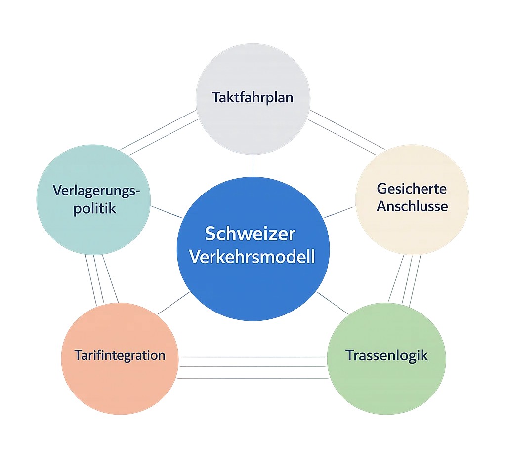 Grafik zum Landverkehrsabkommen Schweiz-EU: Das Schweizer Verkehrsmodell im europ&auml;ischen Rahmen